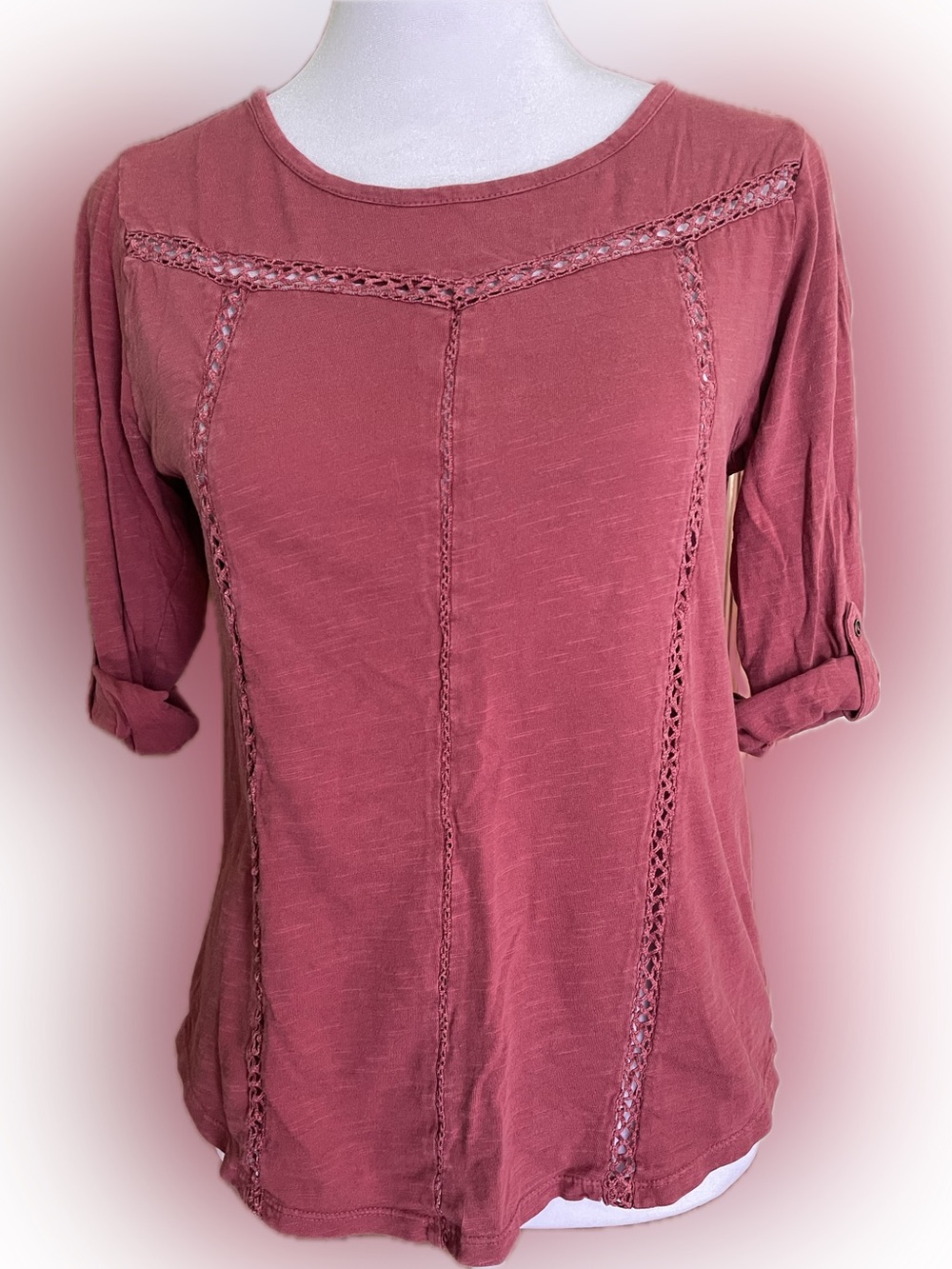 Forever 21 Rose Crochet-Trim Roll-Tab Tunic